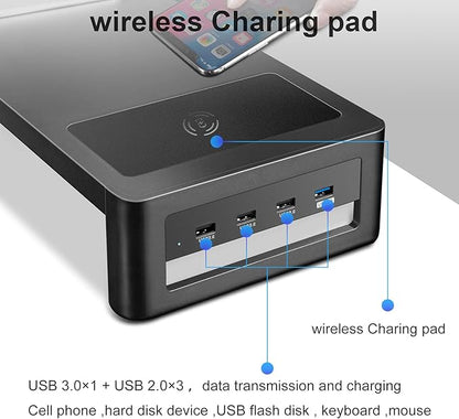Dual Monitor Stand with Wireless Charging and 4 USB 3.0 Ports, Steel Monitor Stands for 2 Monitors, Metal Computer Stand Riser for Desk, Office, Laptop, PC up to 32 Inches (Black)