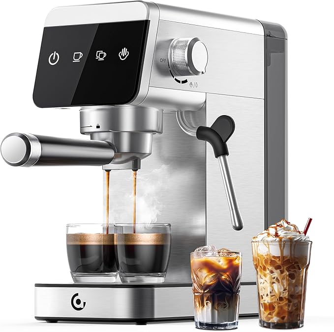 AMZCHEF Espresso Coffee Machine|Upgraded Water Tank |20 Bar Pressure System|LED Touch Screen|Compact Design Perfect for Home & Office
