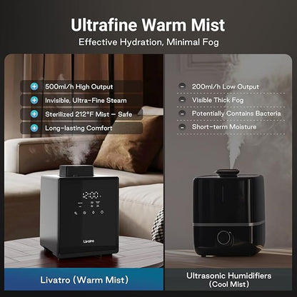 Stainless Steel Humidifier, 3L Warm Mist Humidifier, Easy Clean with Warm Steam Humidifier, Healthy Air Mist Humidifiers for Bedroom Living Room, with Sleep Mode and Auto-off Setting