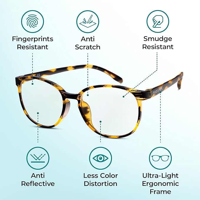 Prospek Bluelight Glasses Women Oversized, ARTIST (+2.25 Diopters) - High Optical Quality Clear Lenses