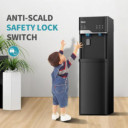 VECYS Bottom Loading Ice Maker Self-Clean Hot Cold Water Dispenser for 5 Gallon Bottle, 22LBS Daily Ice Making, Child Safety Lock, Black