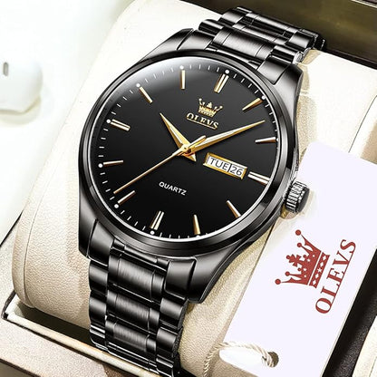 OLEVS Men's Luxury Watch Waterproof Luminous Easy Read Chronograph Watches Full Gold/White Dail/Black Face with Calendar Wristwatch