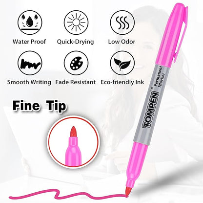 Permanent Markers,Fine Tip,160 Pack Bulk,16 Assorted Multicolor Colors,Waterproof Permanent Marker Pens with Quick Drying on Wood,Plastic,Paper,Metal,Mirror for Office School Classroom Home