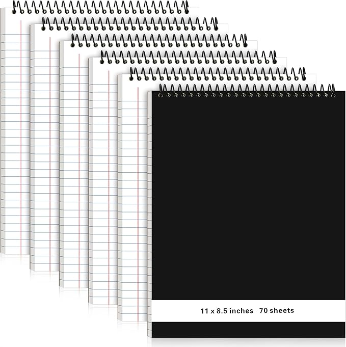 6 Pcs Legal Pad Top Spiral Bound Notebook 70 Sheets Wirebound Notepad Double Sided Ruled Memo Steno Pad with Stiff Back Cover for Business(8.5 x 11 Inches,No Holes,White)