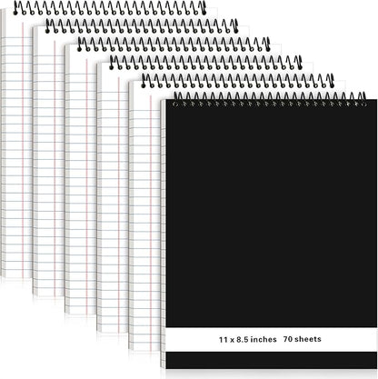 6 Pcs Legal Pad Top Spiral Bound Notebook 70 Sheets Wirebound Notepad Double Sided Ruled Memo Steno Pad with Stiff Back Cover for Business(8.5 x 11 Inches,No Holes,White)