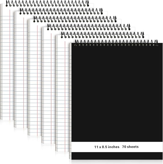 6 Pcs Legal Pad Top Spiral Bound Notebook 70 Sheets Wirebound Notepad Double Sided Ruled Memo Steno Pad with Stiff Back Cover for Business(8.5 x 11 Inches,No Holes,White)
