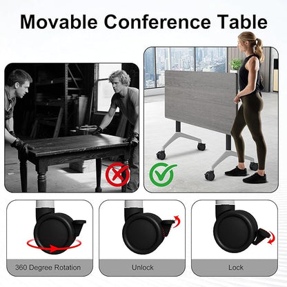Conference Room Table,Conference Table with Wheels,Foldable Meeting Tables for 2-16 Persons,Flip Top Large Seminar Table,for Office,Schools and Training Rooms（4pack,Gray,63"