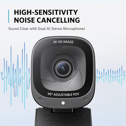 Anker PowerConf C200 2K Webcam for PC/Laptop/Mac, Computer Camera, Low-Light Correction, AI-Noise Canceling Mics, Adjustable Field of View, Built-in Privacy Cover, Stereo Mics, for Meeting