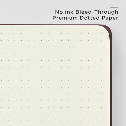 A5 Hardcover Leather Bullet Dotted Journal, 160 Pages 100 gsm Thick Paper，3 Sheets of Stickers Included - 5.7'' x 8''（Dark Red）
