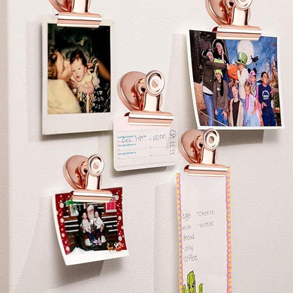 VNDUEEY 20 Pack Multicolor Magnetic Paper Clip Dispenser Holder, Fridge Magnets Refrigerator Magnets, Magnet Clips for Whiteboard Locker Paperclip Dispenser for Desk, School, Office (Rose Gold)