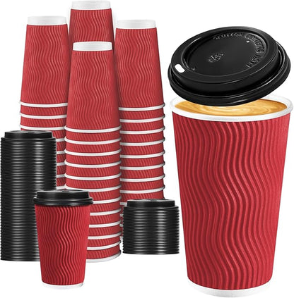 Lamosi 16 oz Red To go Coffee Cups with Lids 50 Pack, Disposable Coffee Cups, Paper Hot Cup with Lid for Party and Reception - Red