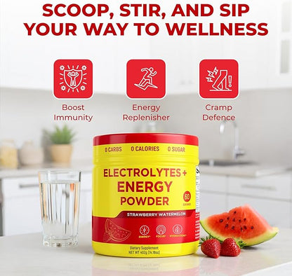 Keto Vitals Energy Powder + Electrolytes with 100mg Natural Caffeine, L Theanine & Organic Lion's Mane Extract - 60 Servings Energy Drink Powder for Workouts - Sugar Free Electrolytes