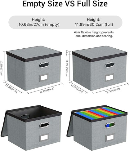 Oterri 2 Pack Large File Organizer Boxes with Lids, File Box with Mesh Pockets, Document Organizer Box for Letter/Legal Size Folders, Zippers Important Document Organizer (Grey, Without Folders)