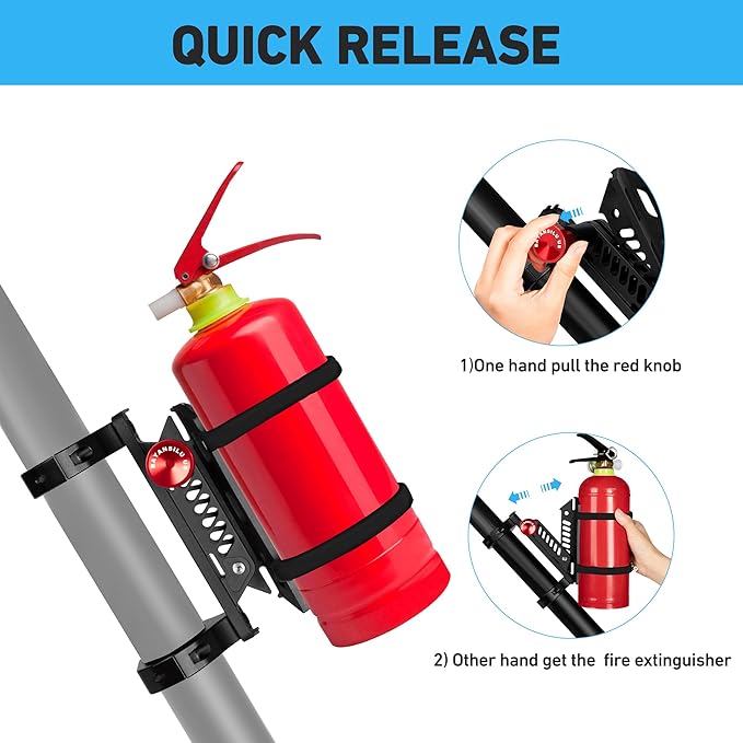 Fire Extinguisher Mount for UTV, Jeep, ATV – Quick Release Holder with Adjustable Bracket for 1.75" to 2" Roll Bars – Ideal for Cars, Boats, RVs, SXS – Secure, Easy Install Fire Extinguisher Kit.