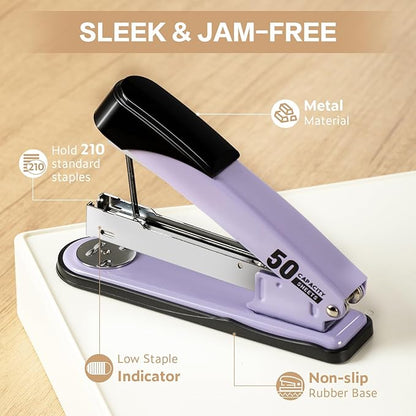 Deli Stapler Heavy Duty, Full Strip Staplers for Desk with 2000 Staples and Staple Remover, 50 Sheet Capacity, No Jam, Non-Slip Office Stapler with Staples for Office, Classroom, Purple