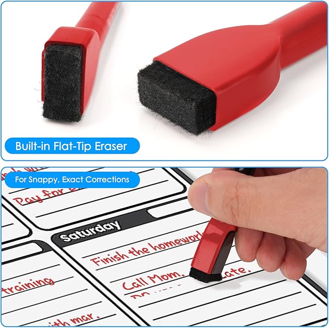 maxtek Magnetic Whiteboard Markers - 12 Count Red Fine Tip Dry Erase Markers with Eraser for Kids, Low Odor Thin Markers for Calendar Boards