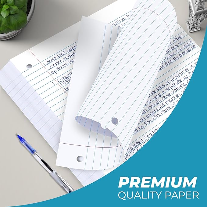 Rosmonde Loose Leaf Paper Bulk, 6750 Sheets, Wide Ruled, 8 x 10.5", Filler Papers for Office, 56 Gsm Thick Sheets, 3 Hole Punched for Binders, 45 Pack, 150 Sheets/Pack, Bulk Notebook Paper, White