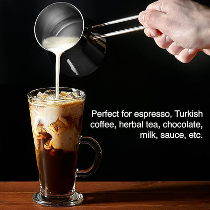 Crystalia Turkish Coffee Pot 18/10 Stainless Steel, Stove Top Tea Maker, Milk Warmer, Greek Arabic Coffee Cezve Briki, 23 2/3 oz (700 ml) (Silver, Large)