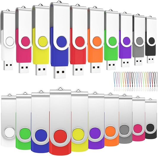 ABLAZE Flash Drives 16GB 20 Pack, USB 2.0 Thumb Drive Bulk with Lanyards Swivel Memory Stick U Disk 16GB Pendrive USB Pack (Mixcolors)