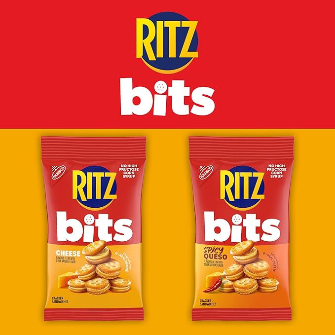 RITZ Bits Cheese and Spicy Queso Cheese Sandwich Crackers Variety Pack, Snacks for Kids and Adults, Lunch Snacks, 12-3 oz Bags