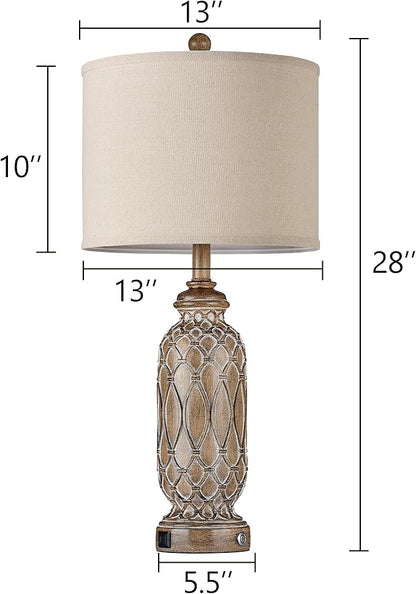 Farmhouse Lamps for Living Room Set of 2, 28" Table Lamps for Bedroom with USB Ports, 3-Way Dimmable Nightstand Table Lamp (Bulbs Included)