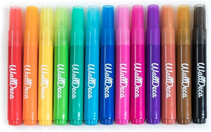 WallDeca Dry Erase Markers for Kids Non-toxic, 13 Pack, Washable, Colorful Pastel Colors, Fine Tip Skinny Pens, Thin Whiteboard Low Odor Markers for Toddlers, Vibrant and Quick Dry