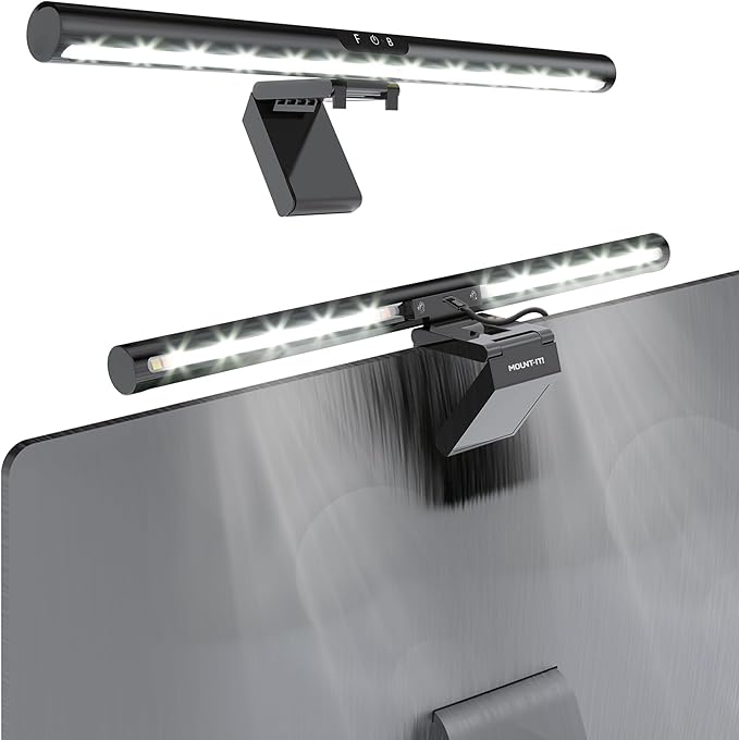 Mount-It! Monitor Light Bar, USB-Powered LED Lamp with Stepless Dimming and Adjustable Color Temperature, Eye-Caring Desk Light for Home, Office, and Gaming, Dual Light Modes, Space-Saving Design