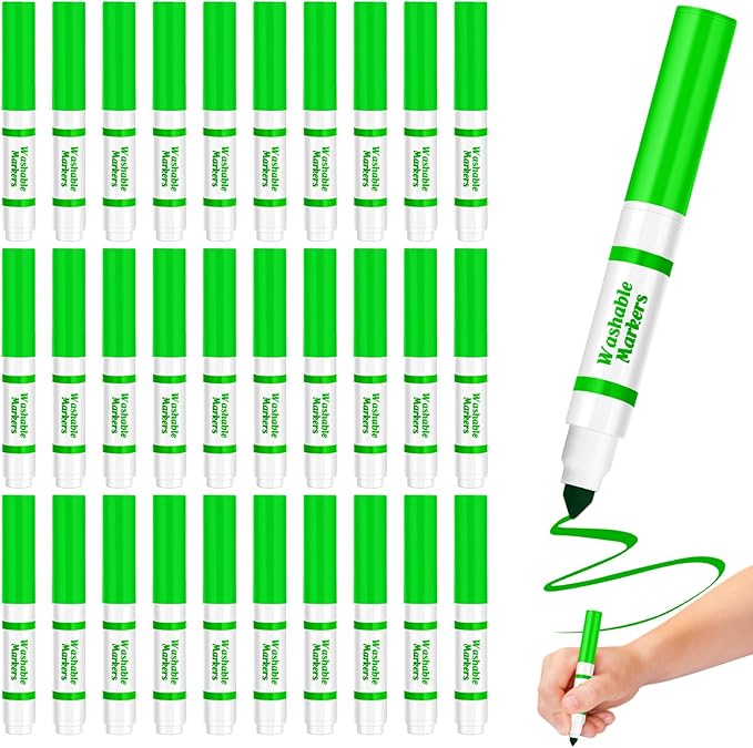 Janlaugh 30 Pcs Mini Washable Markers Bulk Broad Line Conical Tip Washable Mark Pen Set Short Coloring Paint Pen for Art Projects Teacher Party Favors Classroom(Green)