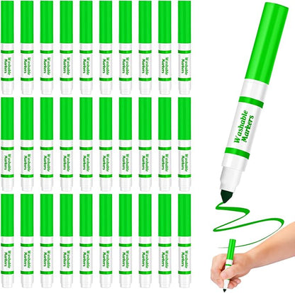 Janlaugh 30 Pcs Mini Washable Markers Bulk Broad Line Conical Tip Washable Mark Pen Set Short Coloring Paint Pen for Art Projects Teacher Party Favors Classroom(Green)