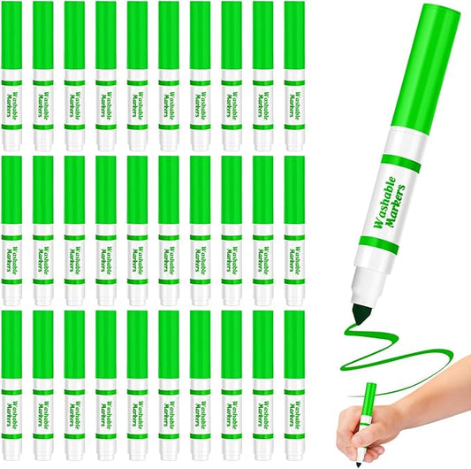 Janlaugh 30 Pcs Mini Washable Markers Bulk Broad Line Conical Tip Washable Mark Pen Set Short Coloring Paint Pen for Art Projects Teacher Party Favors Classroom(Green)