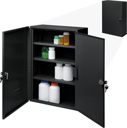 Durabox 2-Door Narcotics Cabinet - Double Door & Dual Key Lock Steel Cabinet for Safe Storage of Medicine, Prescription Drugs, Medical Supplies and More, 16"W x 24"H x 7-3/4"D (Black, Large)