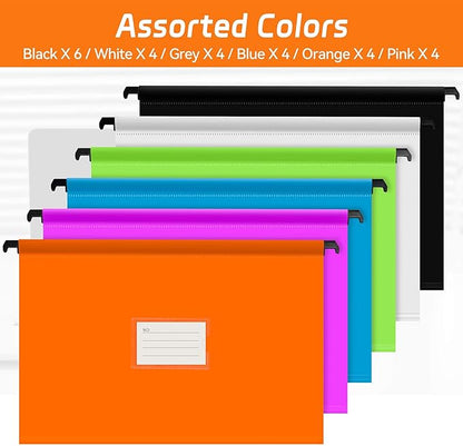 BOENFU Hanging File Folders, Letter Size, 26 Pack Sturdy Plastic Hanging Organizer File Folders for Efficient Filing, Assorted Colors