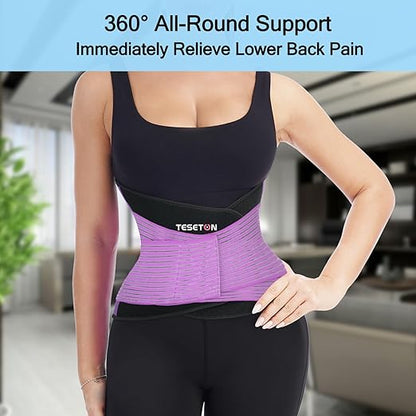 Back Support Brace Belt for Men & Women, Breathable Lumbar Support Belt, scoliosis back brace, Waist Relax Lower Back Pain & Sciatica Pain Relief with 8 reinforced Bones 02 Purple-L