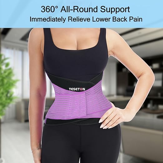 Back Support Brace Belt for Men & Women, Breathable Lumbar Support Belt, scoliosis back brace, Waist Relax Lower Back Pain & Sciatica Pain Relief with 8 reinforced Bones 02 Purple-XL
