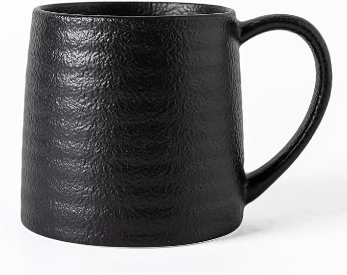 Ceramic Coffee mugs, 21 oz, Extra Large Mugs, Big Tea Cups, Large Handle, Pottery Mugs, Big Belly, Transmutation Glaze，Wide Bottom, stripe pattern, Microwave and Dishwasher Safe. (Black)