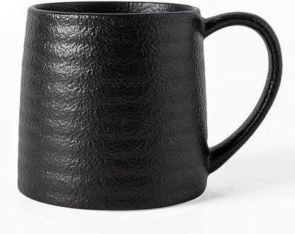 Ceramic Coffee mugs, 21 oz, Extra Large Mugs, Big Tea Cups, Large Handle, Pottery Mugs, Big Belly, Transmutation Glaze，Wide Bottom, stripe pattern, Microwave and Dishwasher Safe. (Black)