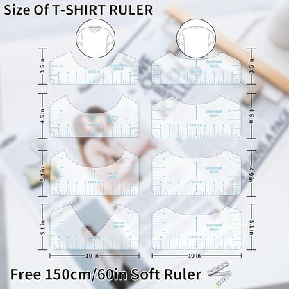 9pcs Tshirt Ruler Guide for Vinyl Alignment, T Shirt Rulers to Center Designs, PVC Measurement Template, Sewing Supplies Accessories Tools for Cricut Heat Press & HTVRONT HTV Transfer Vinyl (Blue)