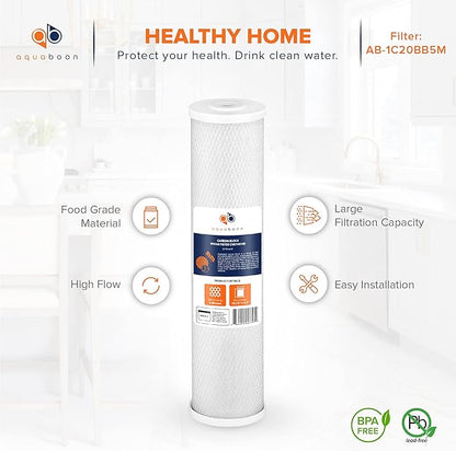Aquaboon Carbon Water Filter Replacement - 5 Micron Water Filter 20 x 4.5 inch - Whole House CTO Carbon Block Water Cartridge Compatible with FC25B, EPM-20BB, CB-BB-20, 155783-43, 4 Pack