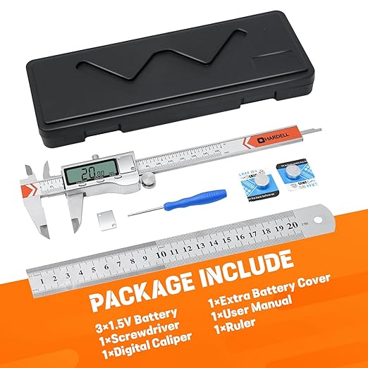 HARDELL Digital Caliper, 6 Inch Caliper Measuring Tool, High Quality Stainless Steel Caliper, Waterproof, Spare Battery, Easy Switch from Inch Metric Fraction, Large LCD Screen 150mm for Household/DIY