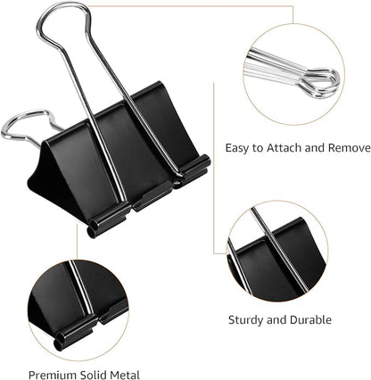 Amazon Basics Sturdy Binder Clips for Office Use, 96 Count (8 Pack of 12), Medium, 1.25 in, Black