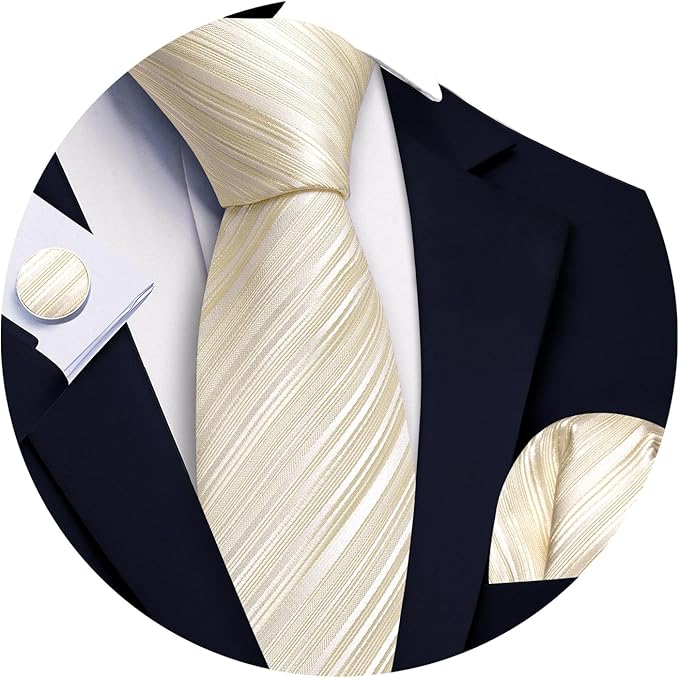 Barry.Wang Tie Sets for Men Silk Solid Necktie Stain Ties Handkerchief Pocket Square Cufflinks Wedding Business Dyed