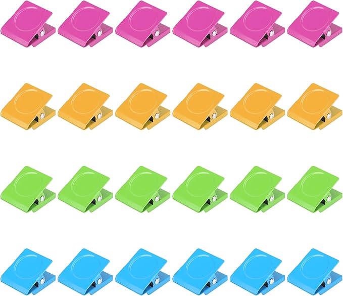 Magnetic Clips, 24 Pieces Heavy Duty Square Magnetic Clips for Office Classroom Whiteboard Paper Hanging, 1.2 inch Colorful Strong Magnet Metal Clips for Cruise Cabins Clipping Photo