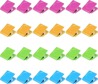 Magnetic Clips, 24 Pieces Heavy Duty Square Magnetic Clips for Office Classroom Whiteboard Paper Hanging, 1.2 inch Colorful Strong Magnet Metal Clips for Cruise Cabins Clipping Photo