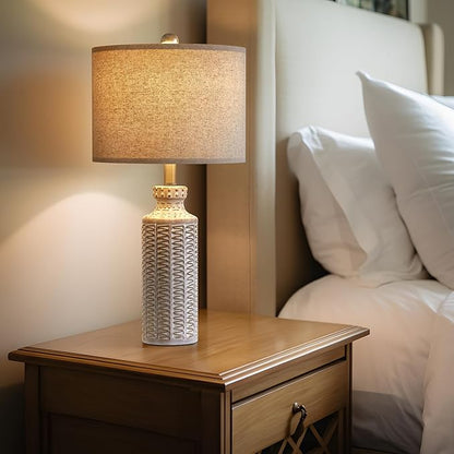 24.75'' Farmhouse Cream-White Ceramic Single Table Lamp for Bedroom Living Room Vintage Traditional Rustic Modern Nightstand Bedside Lamps