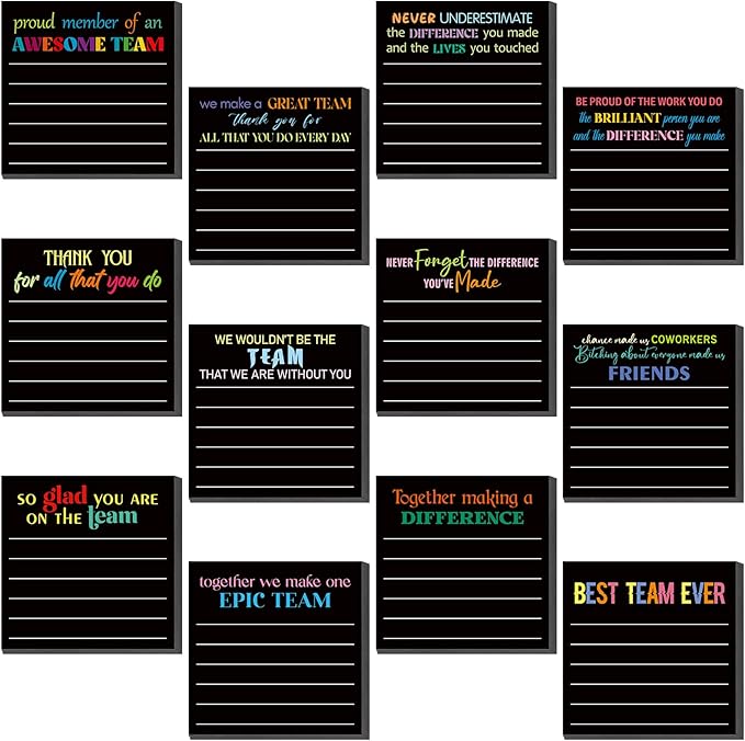 Yinder 24 Pcs Inspirational Sticky Notes Christmas Stocking Stuffers Motivational Sticky Notes Pad Employee Appreciation Gift Bulk for Teacher Nurse Coworker Office 3 x 3'' (Team,Black)
