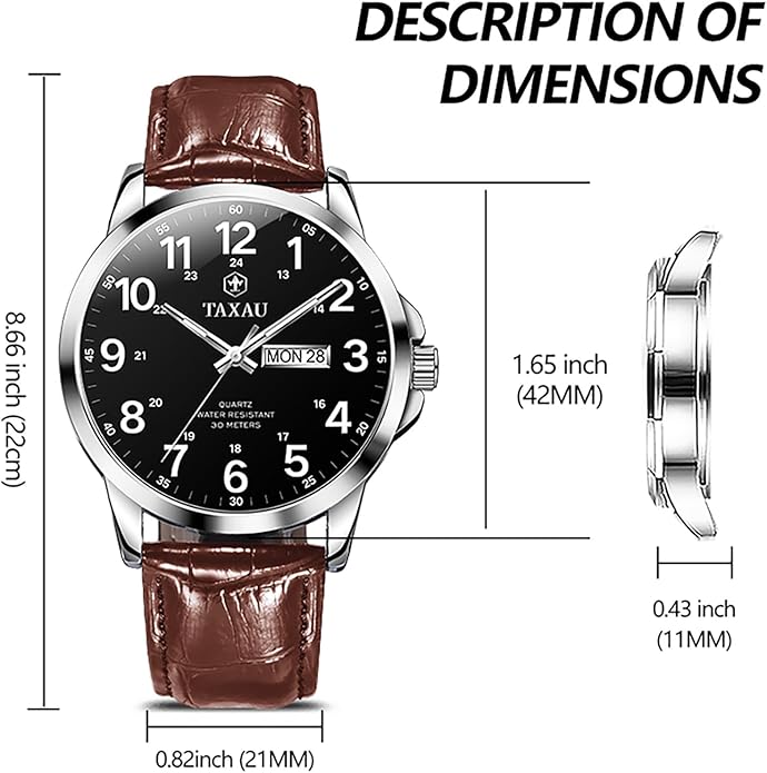 Watches for Men Leather Large Arabic Numerals Mens Watches Waterproof Band with Date Quartz Men's Wrist Watch