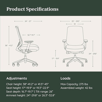 Branch Ergonomic Chair Pro - Mesh Office Chair with 14 Points of Adjustment - Height, Depth & Tilt Adjustable - 5D Armrests - Forward Tilt, Smooth Recline, and Lumbar Support - Mineral
