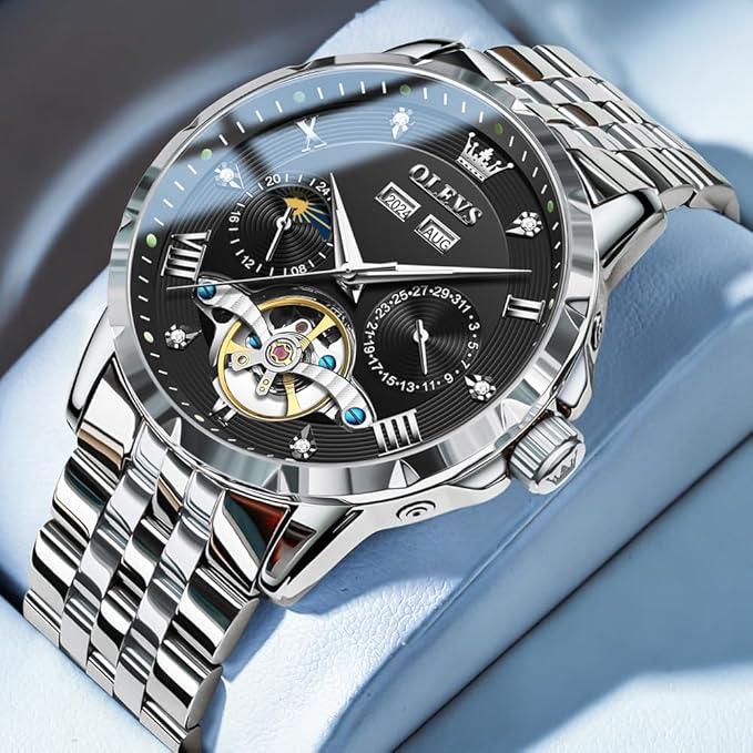 OLEVS Watch for Men Luxury Dress Analog Quartz Stainless Steel Waterproof Luminous Date Diamond Business Two Tone Casual Wrist Watch