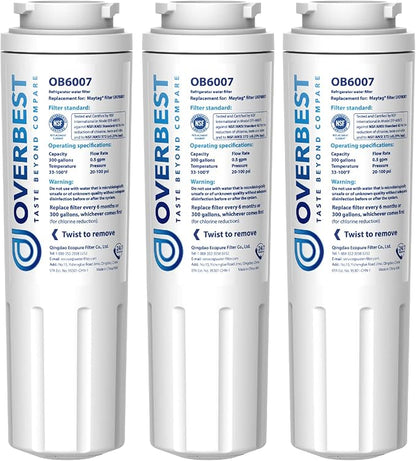 Overbest UKF8001 Replacement for EveryDrop by Whirlpool Refrigerator Water Filter 4, EDR4RXD1, Pack of 3