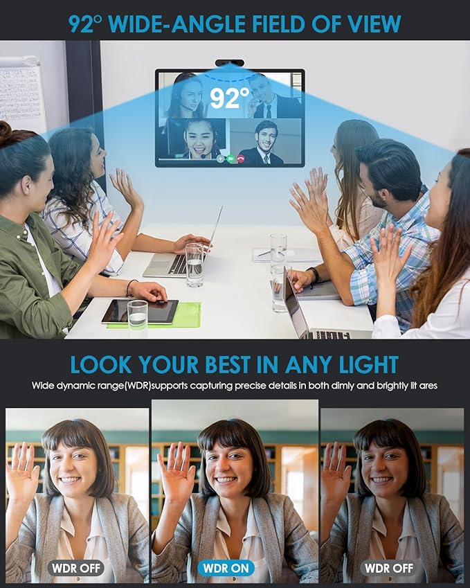 4K Webcam for PC, Ultra 4K HD, AI Auto Framing, Webcam for Streaming, Auto Focus, Dual Noise Reducing Mics, 5X Digital Zoom, 92°FOV, Plug and Play, Ideal for High-End Meeting, Streaming